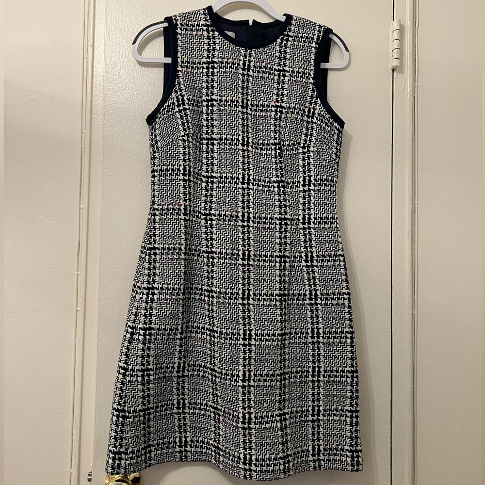 Hobbs London Work Dress White Navy Multi Woven Pattern US Size 6